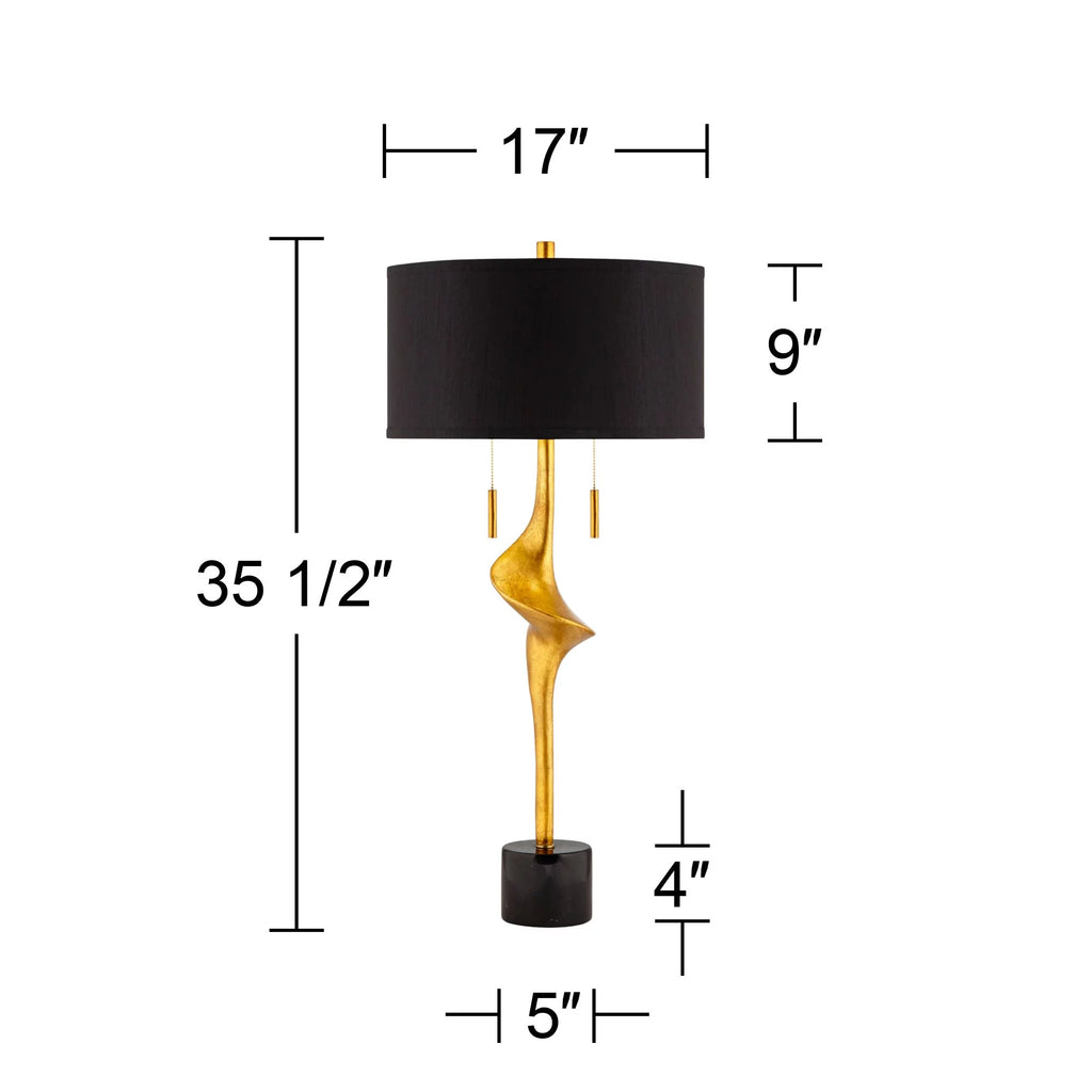 Gold Leaf Table Lamp with Black Drum Shade U899264