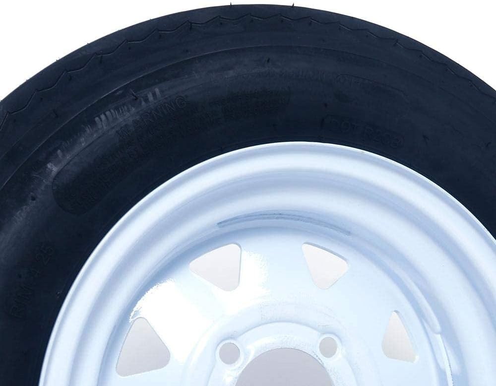 Set of 2 12" Trailer Tires Rims 5.30-12 4 Lug White Spoke Wheel Z2589