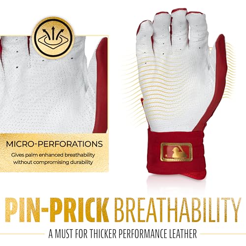 MLB Batting Gloves - Durable Full Wrap Cage Practice Gloves - Heavy Duty Leather F78394