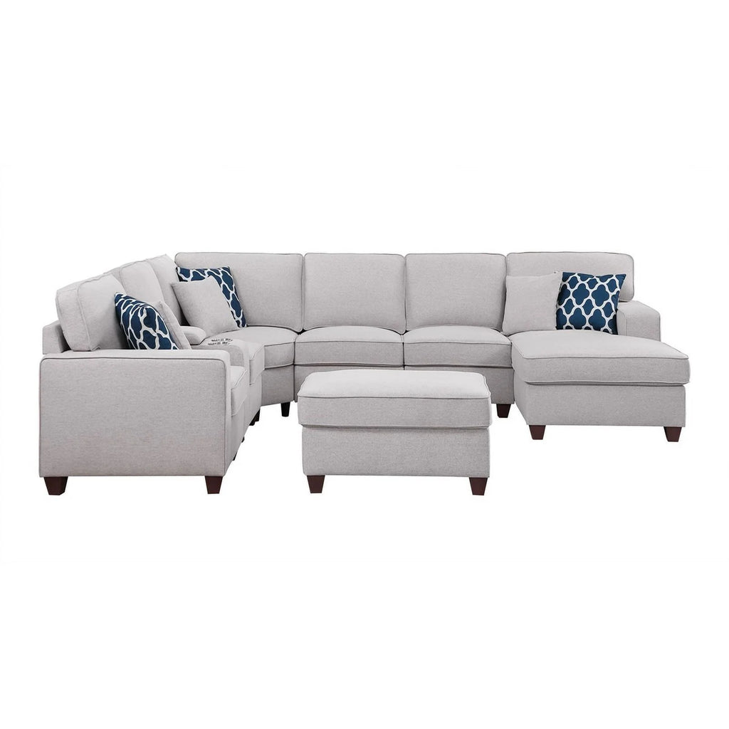 Light Gray Linen Fabric Upholstered Sectional W989