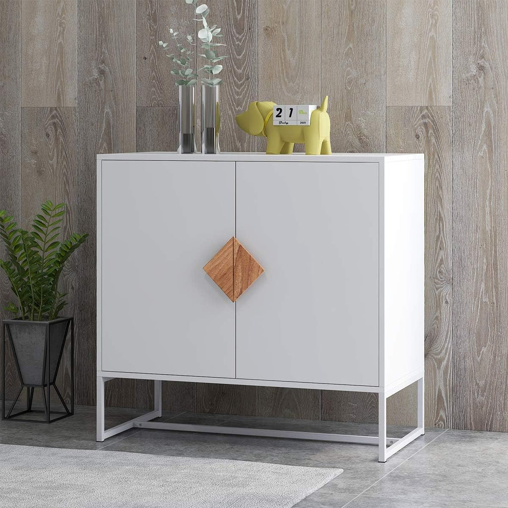 White 2 Door Sideboard with Solid Wood Handles and Metal Legs N402