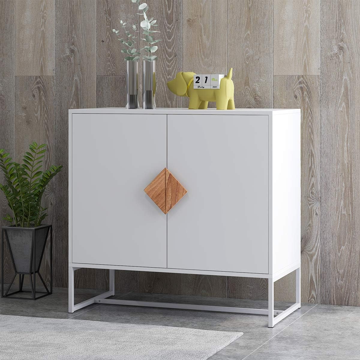 White 2 Door Sideboard with Solid Wood Handles and Metal Legs N402