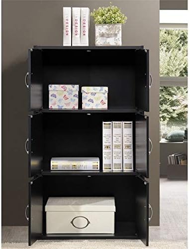 3 Shelf 6 Door Bookcase in Black O819