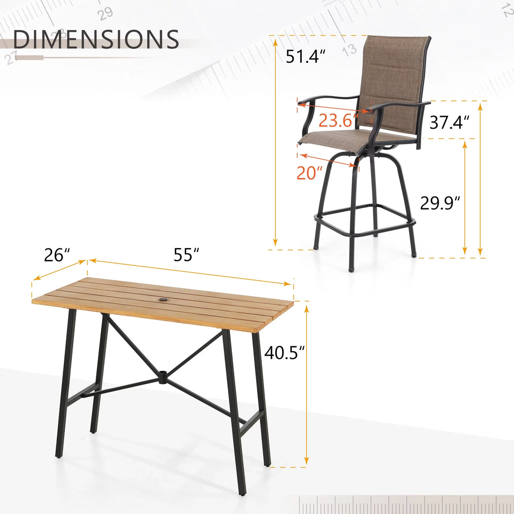 5 Piece Patio Bar Set with Swivel Stool and Table E471