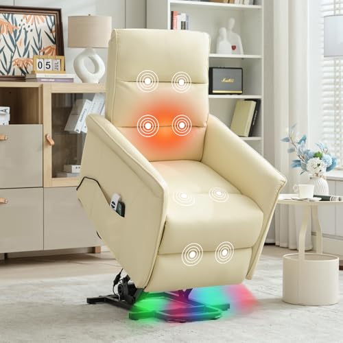 Beige Power Lift Recliner with Vibration and Lumbar Heat Y498320
