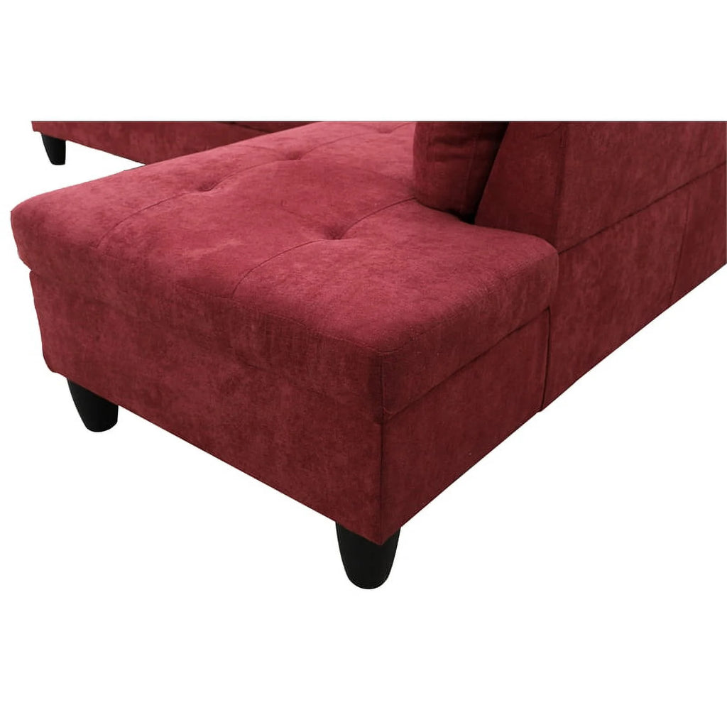Red 3PC Flannelette Sectional Sofa with Ottoman V9985
