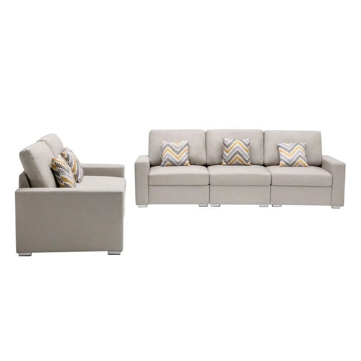 Grey Linen Fabric Sofa and Loveseat Set with Pillows L36593