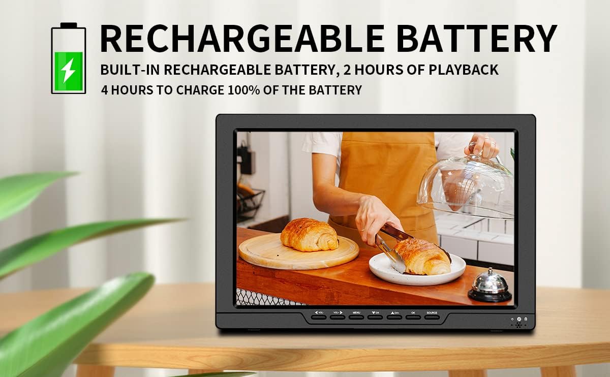13.3 Inch Portable TV with ATSC Digital TV, Rechargeable Battery, HDMI Input A956