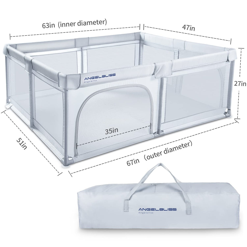 Grey 63”x47” Baby Playpen with Breathable Mesh Y4947