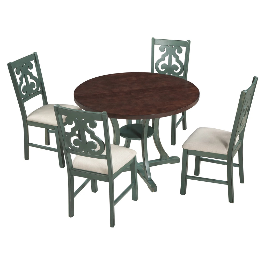 Round Dining Table with 4 Fabric Chairs Set Y175622