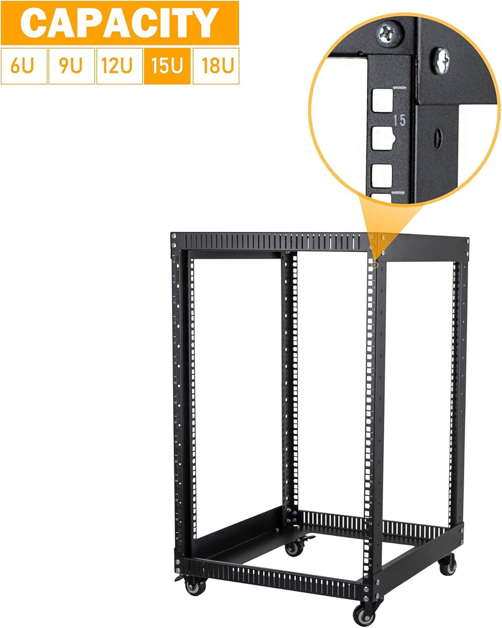 9U Open Frame Server Rack with Casters Black T310