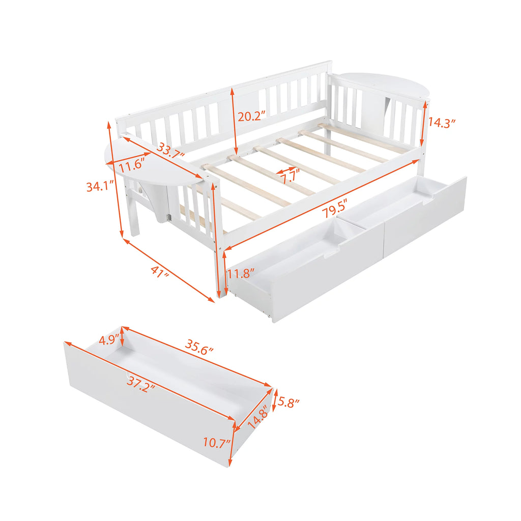 Twin Size White Daybed with Two Drawers C94829