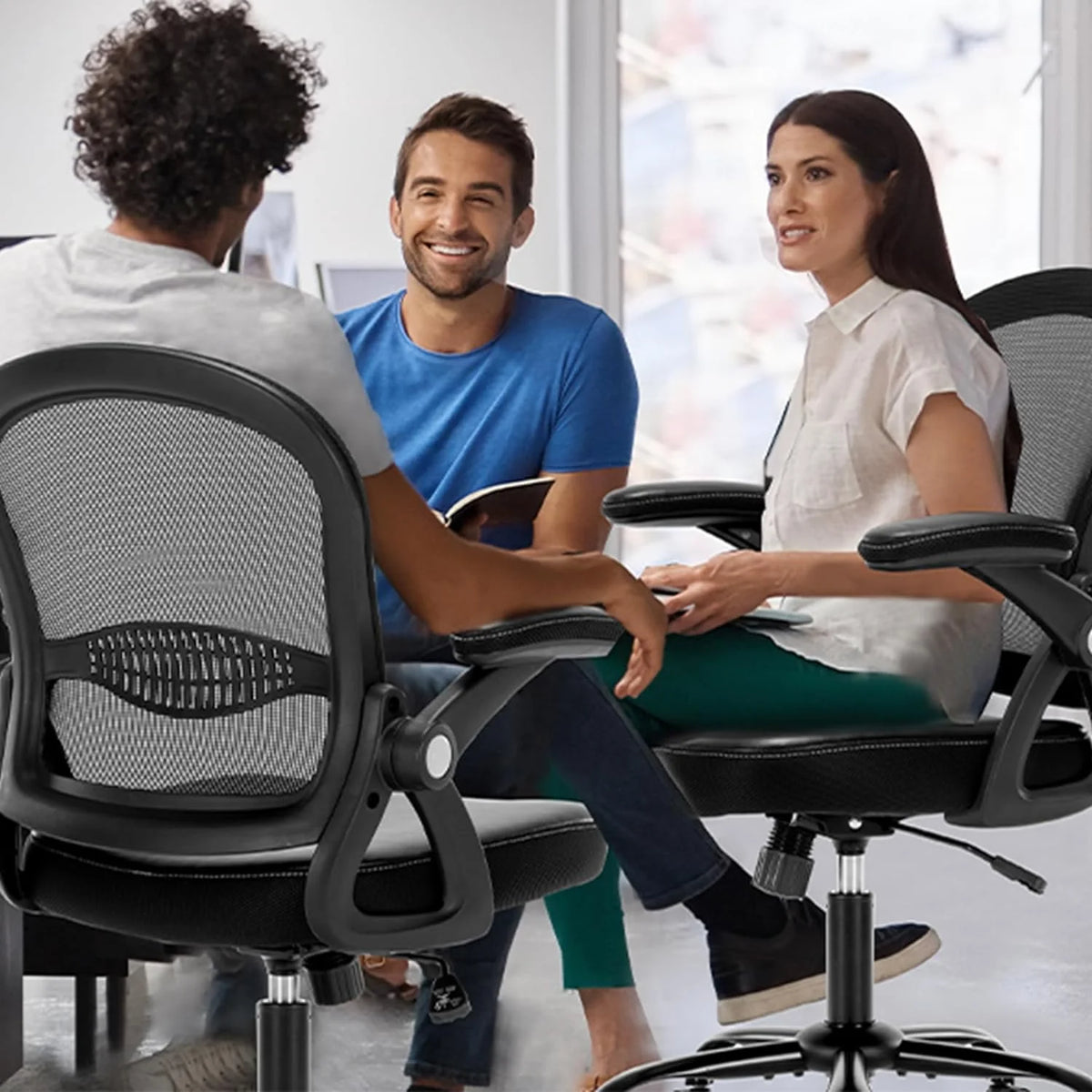 Black Ergonomic Mesh Office Chair with Flip-up Armrests L998031