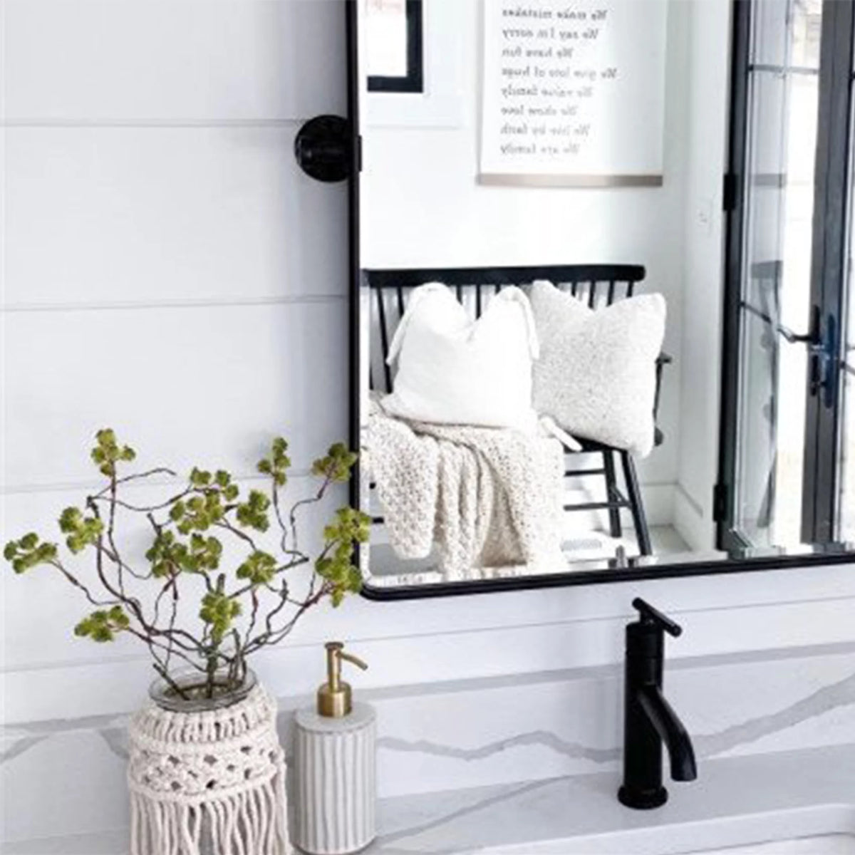 Black Metal Framed Tilting Beveled Rectangle Bathroom Mirror 23x35" V882