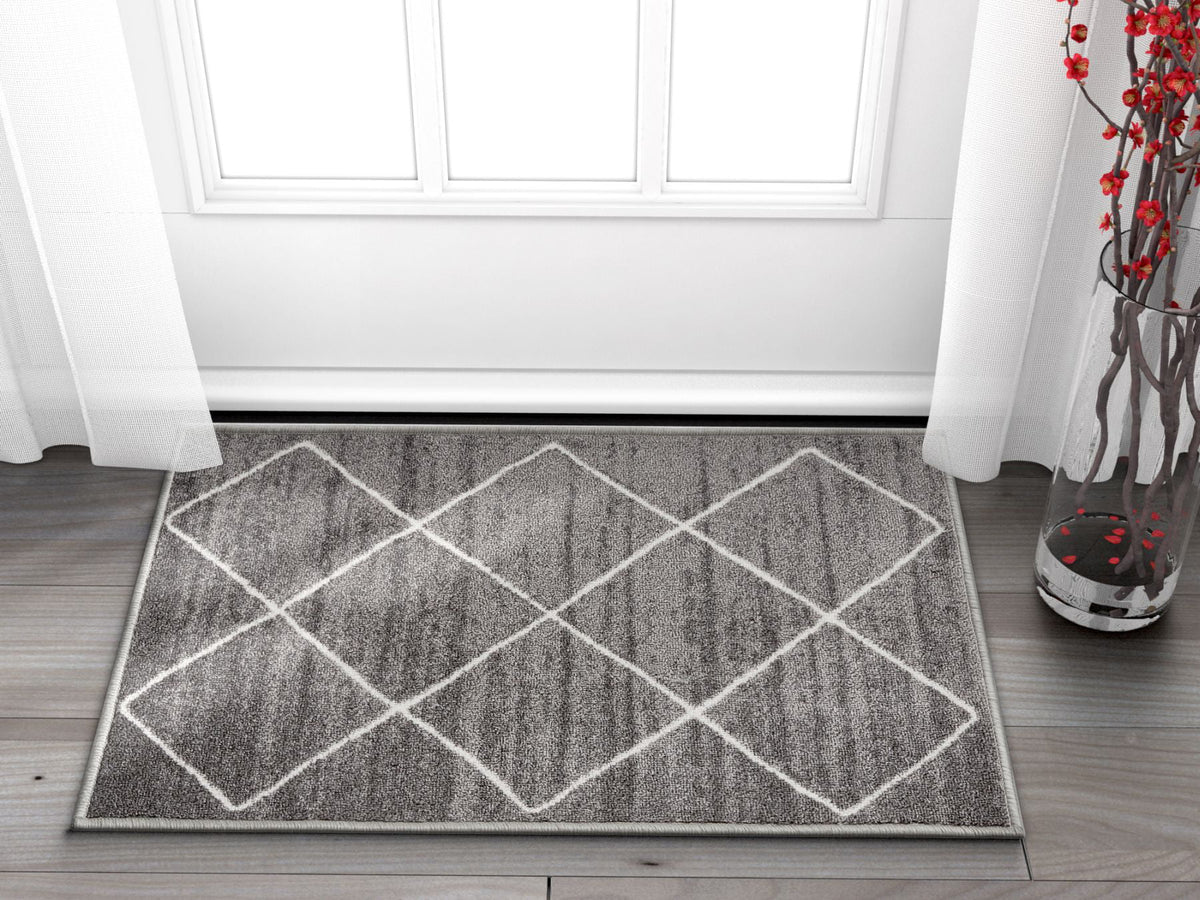 Grey Diamond Lattice Print Indoor Outdoor Area Rug N42337