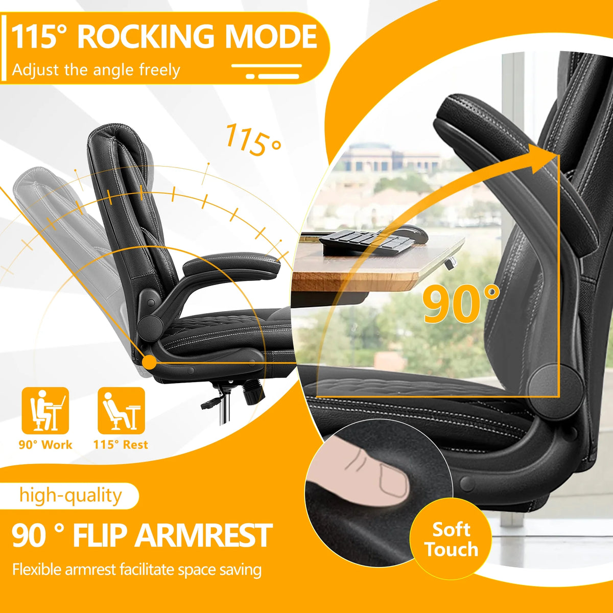 Executive Leather Ergonomic Office Chair with Flip-Up Arms Y52155