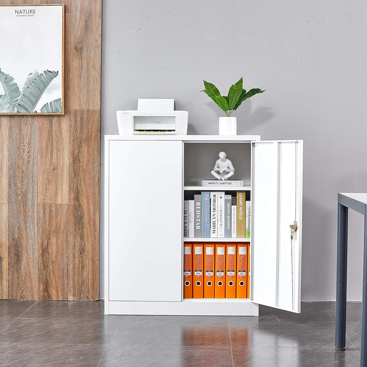 Metal Storage Cabinet with Lock and Wheels, Black K2776