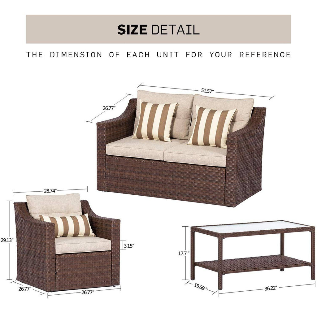 4-Piece All Weather Wicker Patio Furniture Set with Glass Coffee Table P12772
