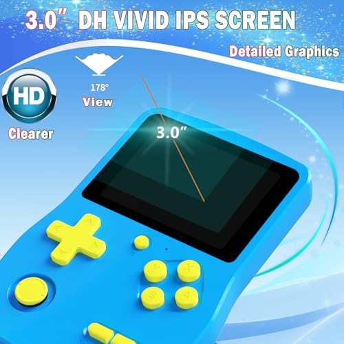 32 Bit Handheld Games with 139 Video Games 3.0 Inches IPS Screen Rechargeable Gaming Device (Blue) K162