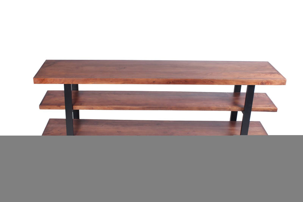 Brown and Black Mango Wood and Iron Console Table with Three Shelves Z81027