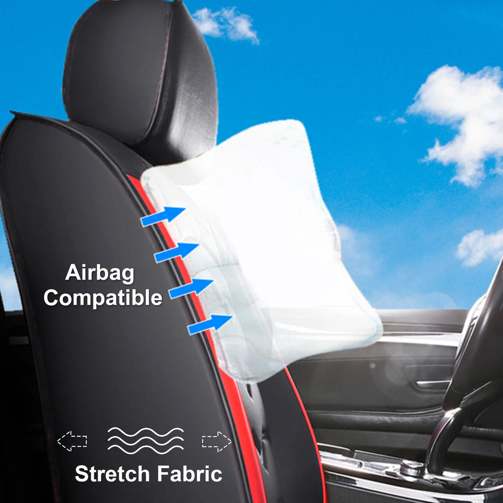 Black & Red Waterproof Leather Car Seat Covers Full Set C2498