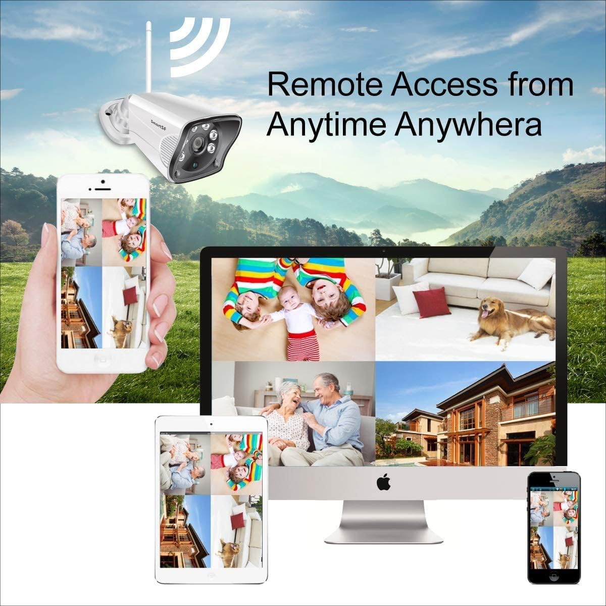 Wireless Security Camera System with 12 LCD Monitor, 2MP Outdoor, Night Vision, IP66 Q81513