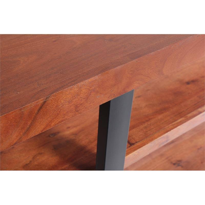 Brown and Black Mango Wood and Iron Console Table with Three Shelves Z81027