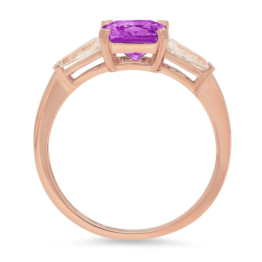1.62ct Emerald Cut Purple Simulated Alexandrite 18k Rose Gold 3 Stone Ring E97884