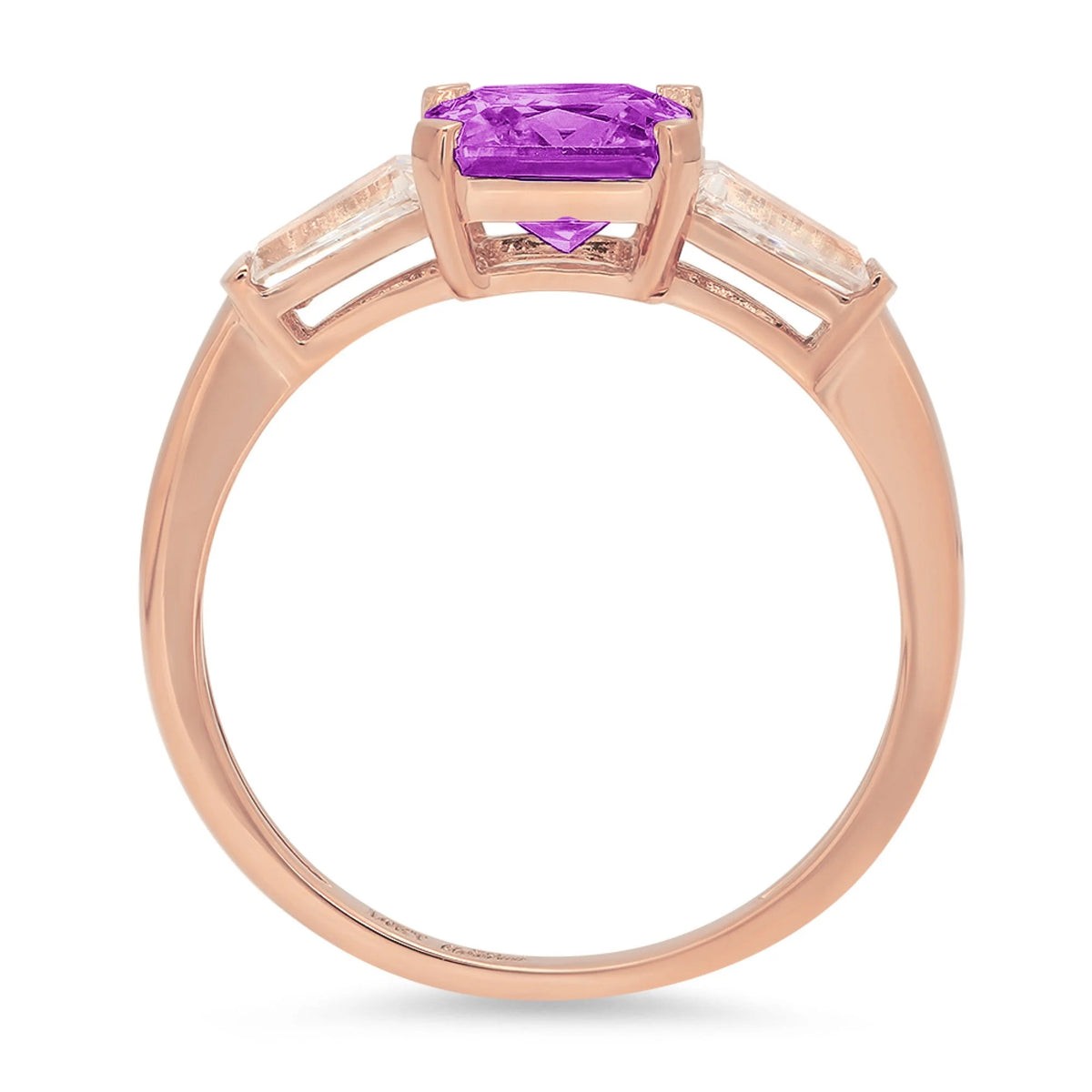 1.62ct Emerald Cut Purple Simulated Alexandrite 18k Rose Gold 3 Stone Ring E97884
