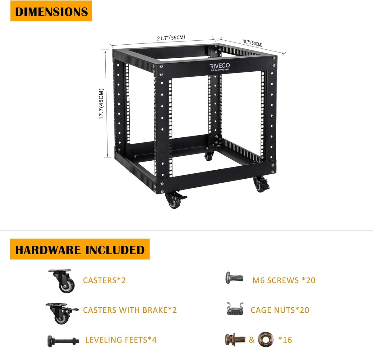 9U Open Frame Server Rack with Casters Black T310