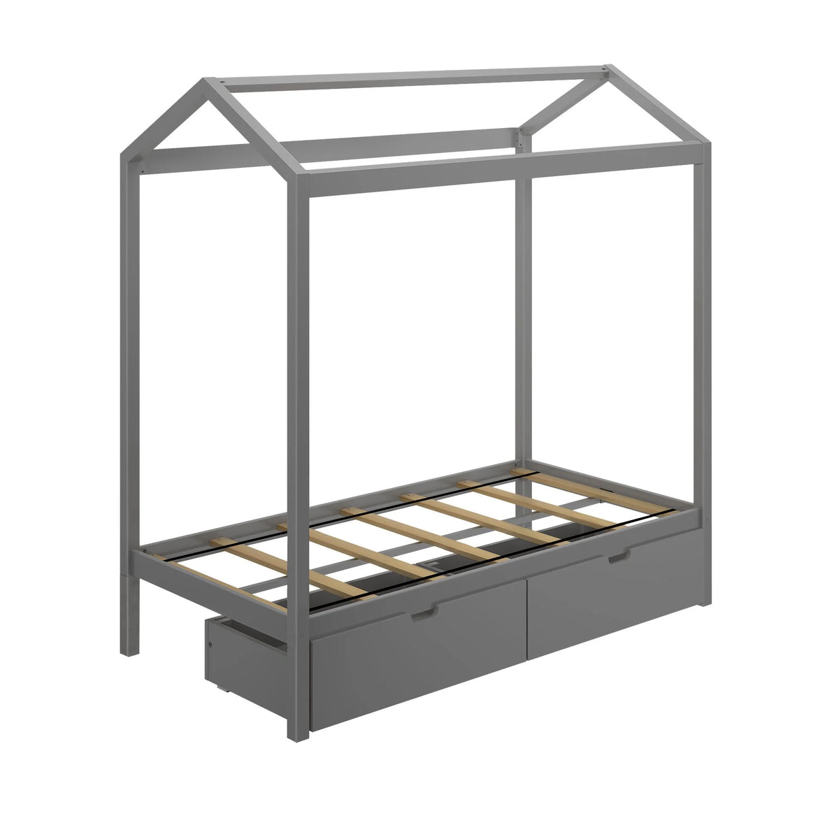 Twin Size Grey Wooden House Bed Frame with Storage Drawers M8074