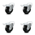 4 inch Hard Rubber Wheel Swivel Bolt Hole Caster Set with Total Lock Brake I48668