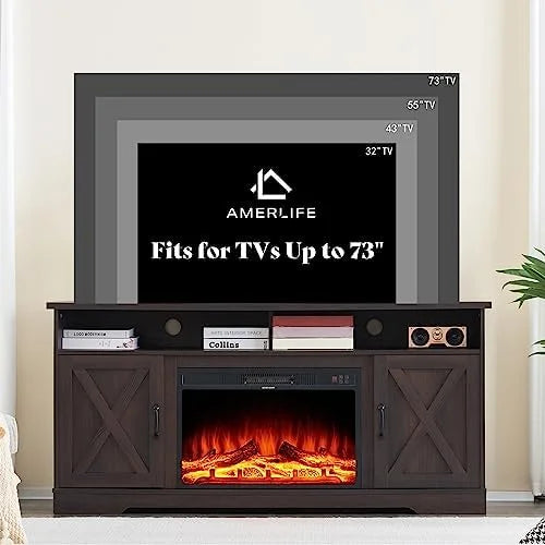 Farmhouse 63" Wood TV Stand with Fireplace P94928