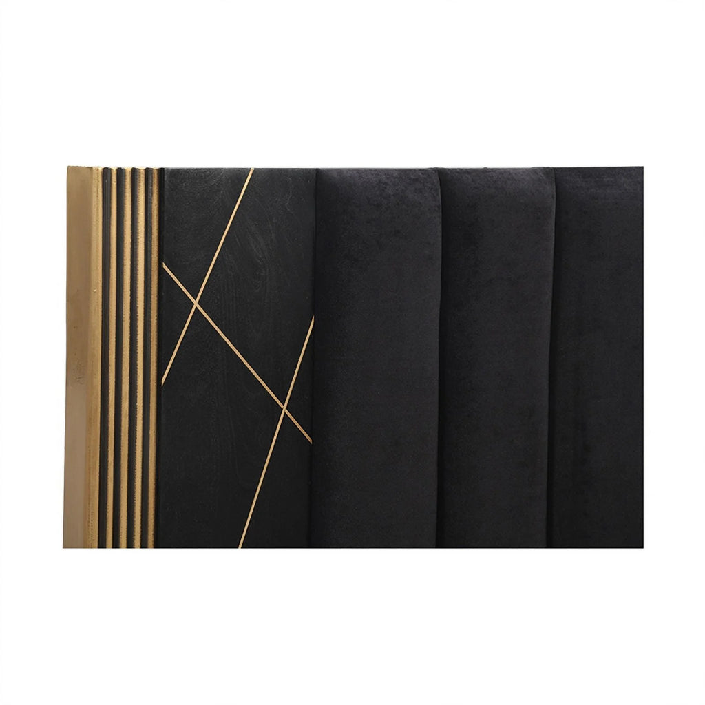 Queen Bed with Wood in Black/Gold O8001