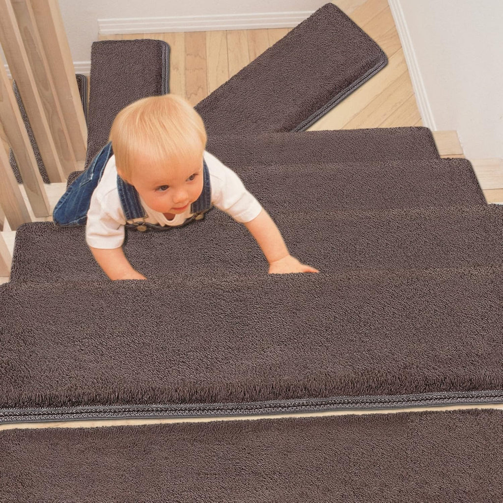 Green 14 Pieces Non-Slip Washable Carpet Stair Treads Set S962842