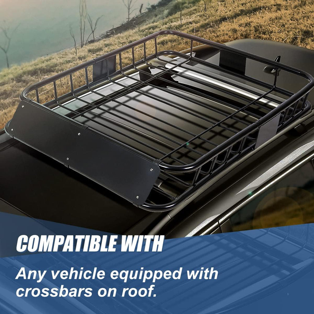 Black Mild Steel Roof Rack Cargo Carrier Basket A294447
