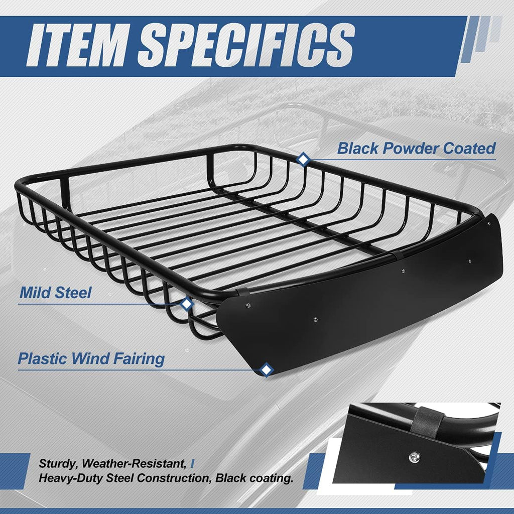 Black Mild Steel Roof Rack Cargo Carrier Basket A294447