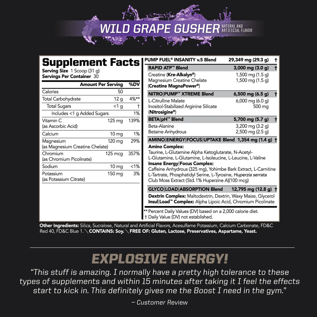 Wild Grape Gusher Pre Workout Drink Mix (30 Servings) P8912