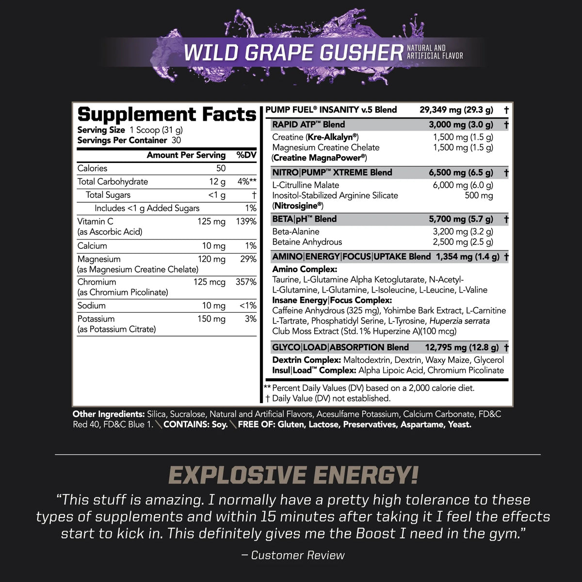 Wild Grape Gusher Pre Workout Drink Mix (30 Servings) P8912