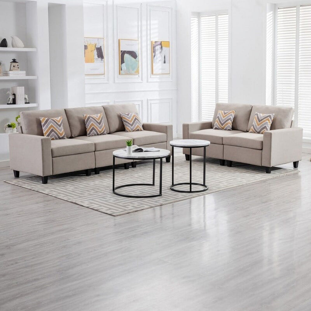 Grey Linen Fabric Sofa and Loveseat Set with Pillows L36593