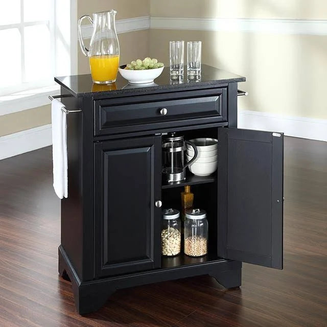 Mahogany Solid Black Granite Top Portable Kitchen Island V81685