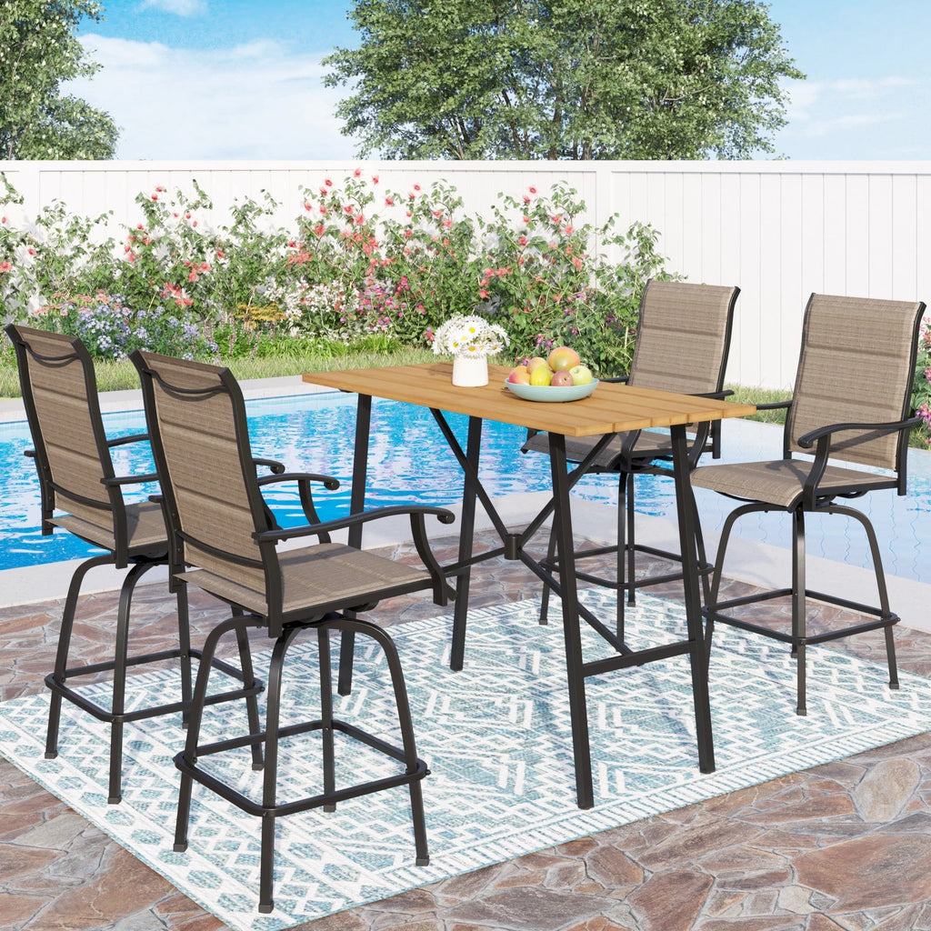 5 Piece Patio Bar Set with Swivel Stool and Table E471