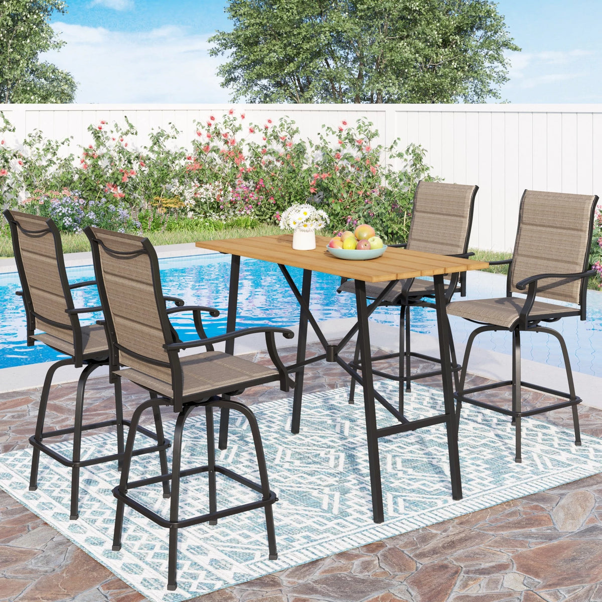 5 Piece Patio Bar Set with Swivel Stool and Table E471
