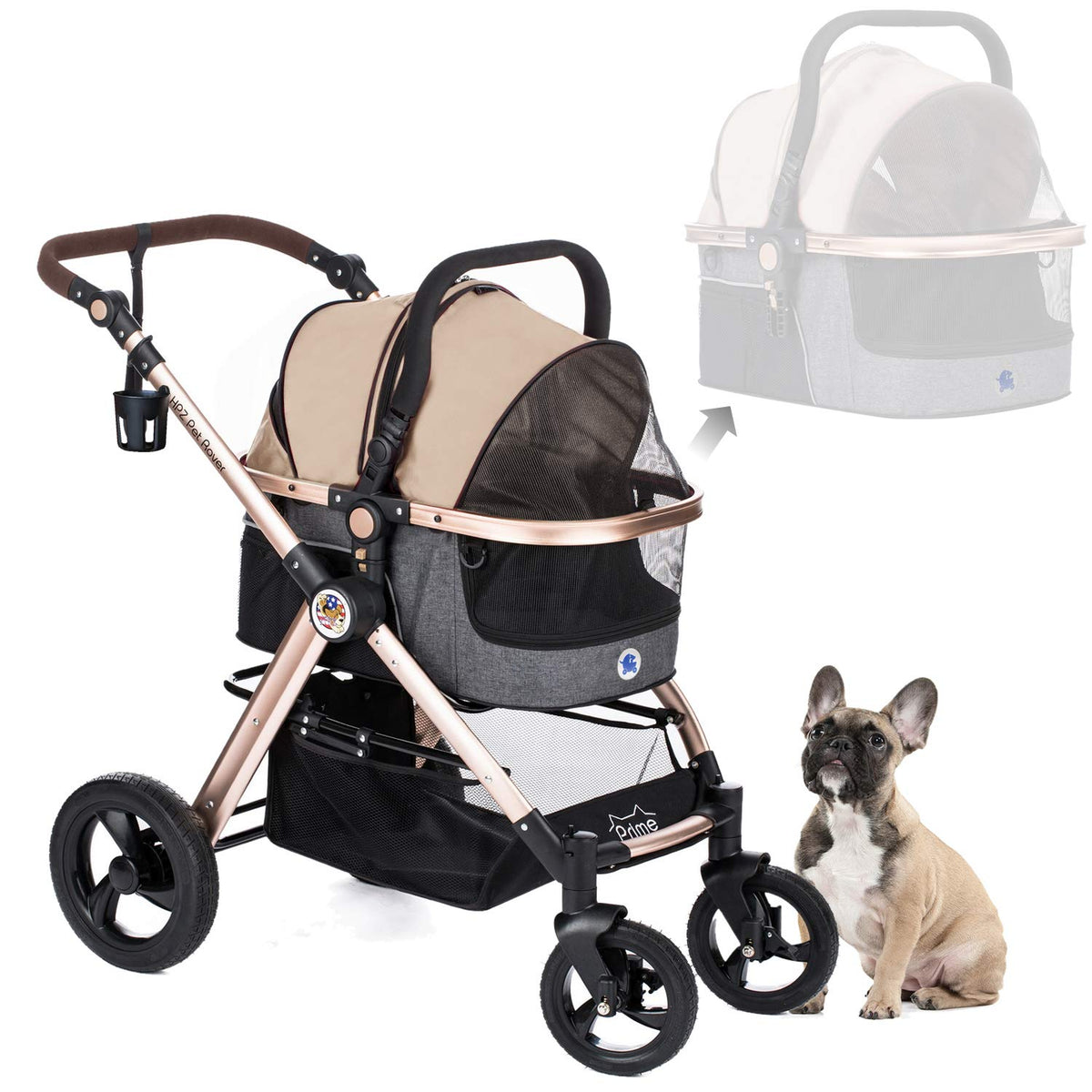 Black 3-in-1 Pet Stroller with Detach Carrier, Aluminum Frame D520