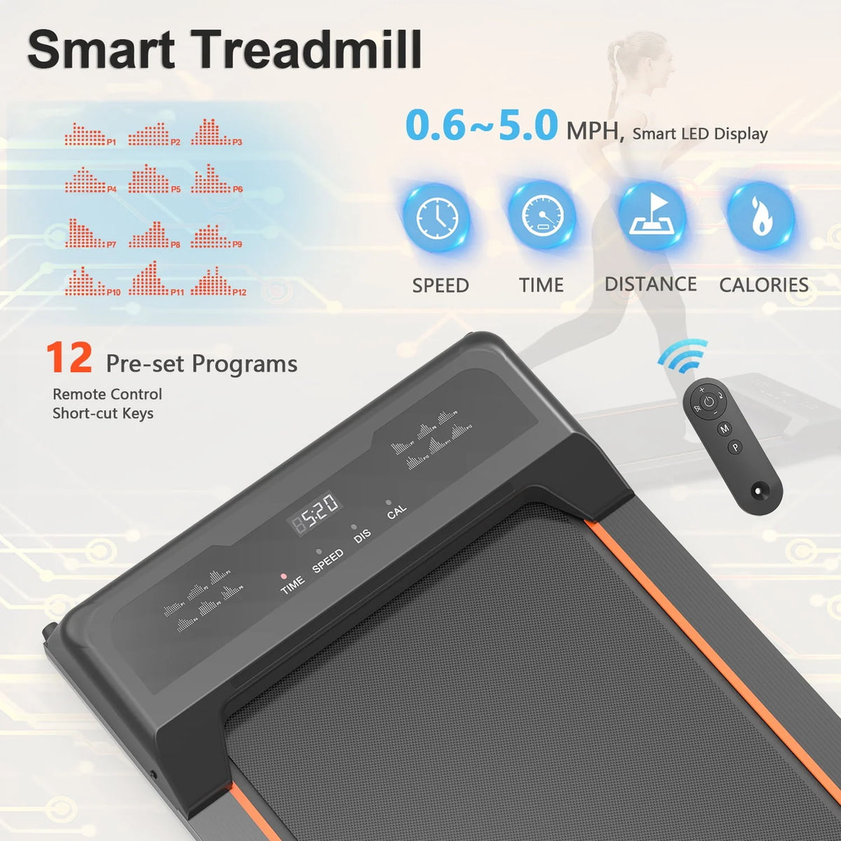 Portable Treadmill with LED Display and Remote Control L5472
