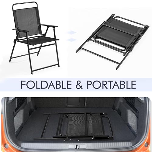 Black Set of 4 Folding Outdoor Chairs with Metal Frame and Armrests T414465