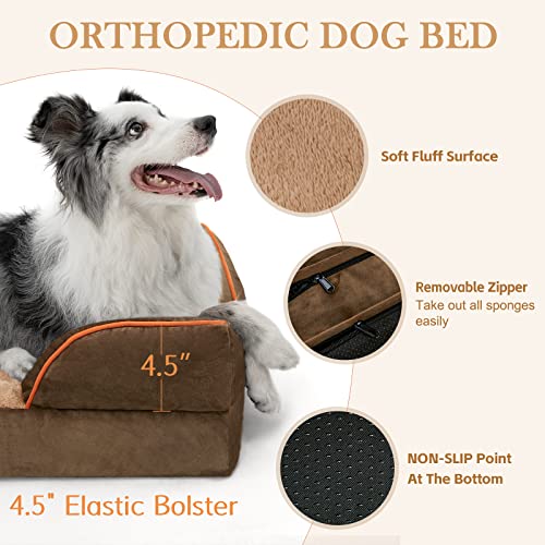 Jumbo Waterproof Orthopedic Memory Foam Dog Bed with Bolster and Removable Cover L343969