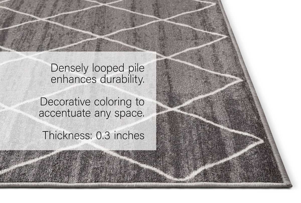 Grey Diamond Lattice Print Indoor Outdoor Area Rug N42337