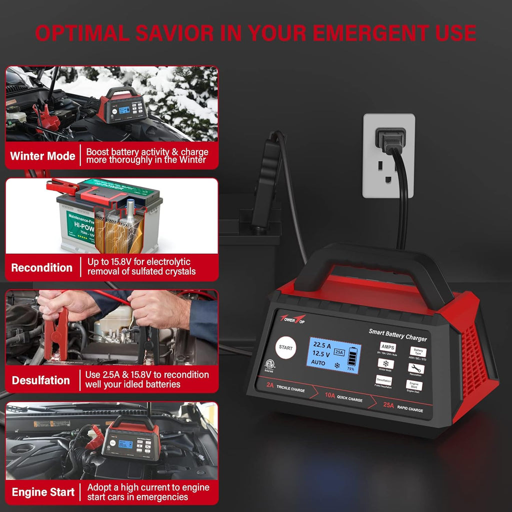 2/10/25Amp 12V Smart Battery Charger with Engine Start X9214