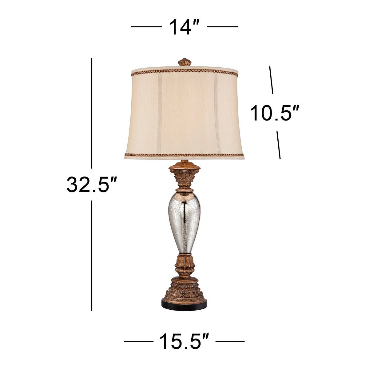 32 1/2" Tall Traditional End Table Lamp Gold Silver Mercury Glass F30251